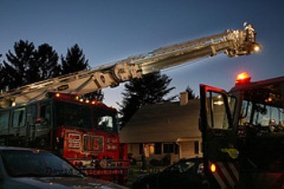 Ladder 1615 after a fire in Somerset Park